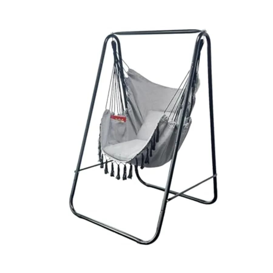 Sedia a Dondolo Resistente con Supporto per Uso Interno ed Esterno, Grigia, con 2 Cuscini Inclusi, Carico Massimo 227 kg, Durevole