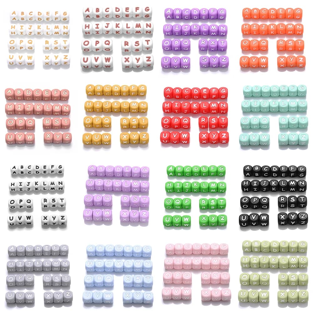 26 pz Silicone Lettera Inglese Perline 12mm Alfabeto Silicone Da Masticare Perline per Ciuccio Clip Catena Massaggiagengive Accessori BPA Libero