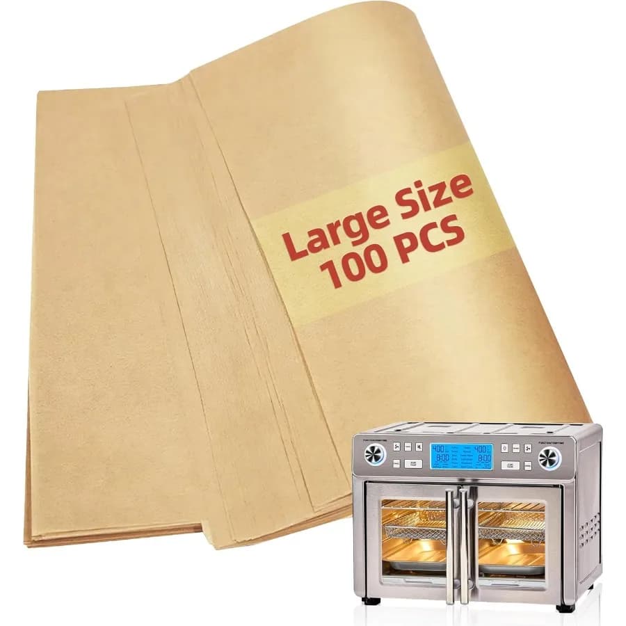 Fodere di carta per friggitrice ad aria per forno combinato per friggitrice ad aria Emeril Lagasse Dual Zone 360 con porta Freh 100 pezzi di carta pergamena di grandi dimensioni