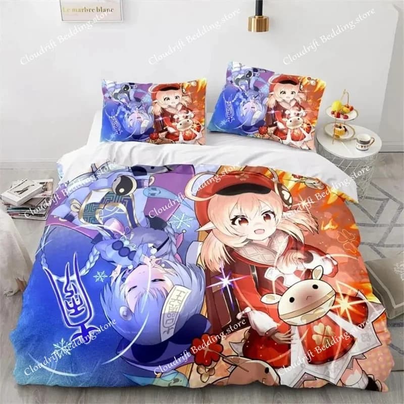 Gaming Genshin Impact Hutao Cosplay Duvet Cover Cartoon Bedding Set Full Size King Bed Comforter Quilt Cover Pillowcase Home