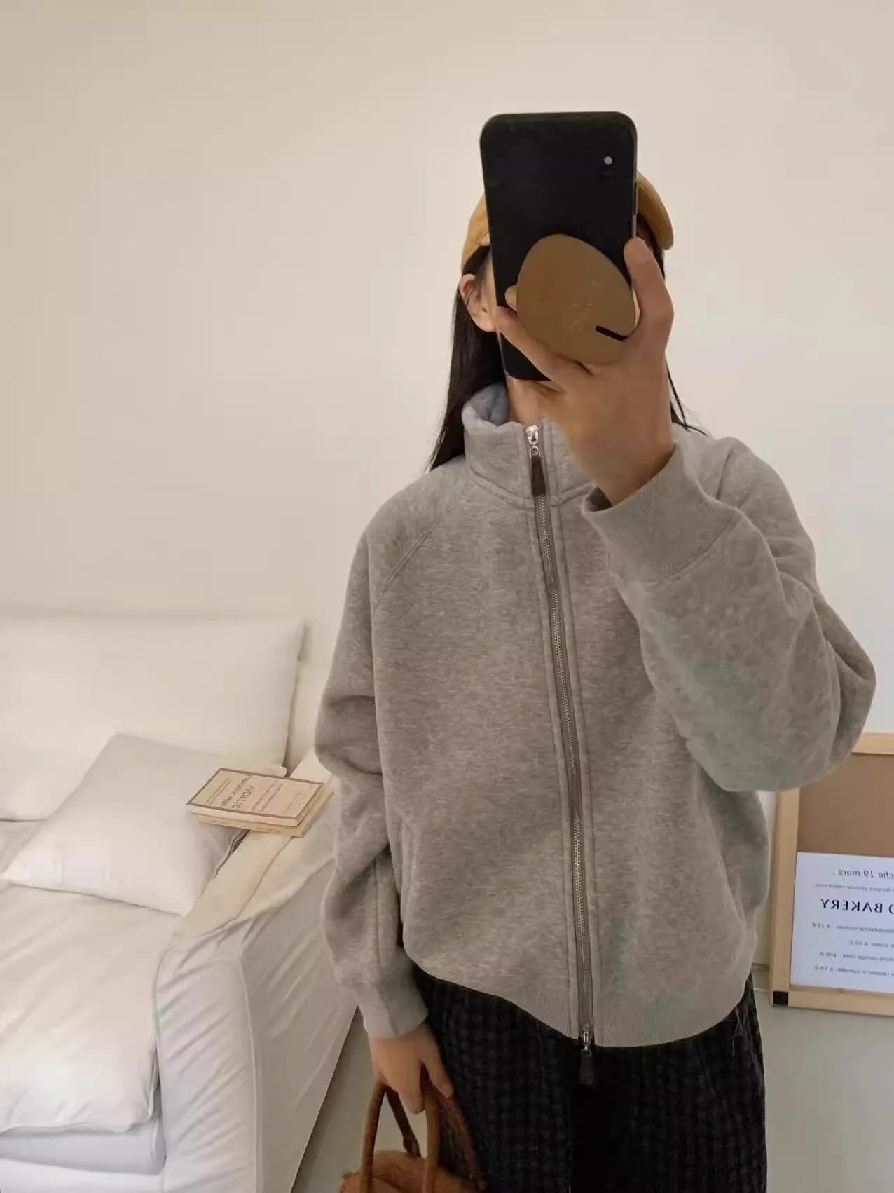 Korean Style Fleece Lined Thickened Lamb Velvet Hoodie Jacket Women's Warm Casual Zipper Open Cardigan Grey Student Jacket