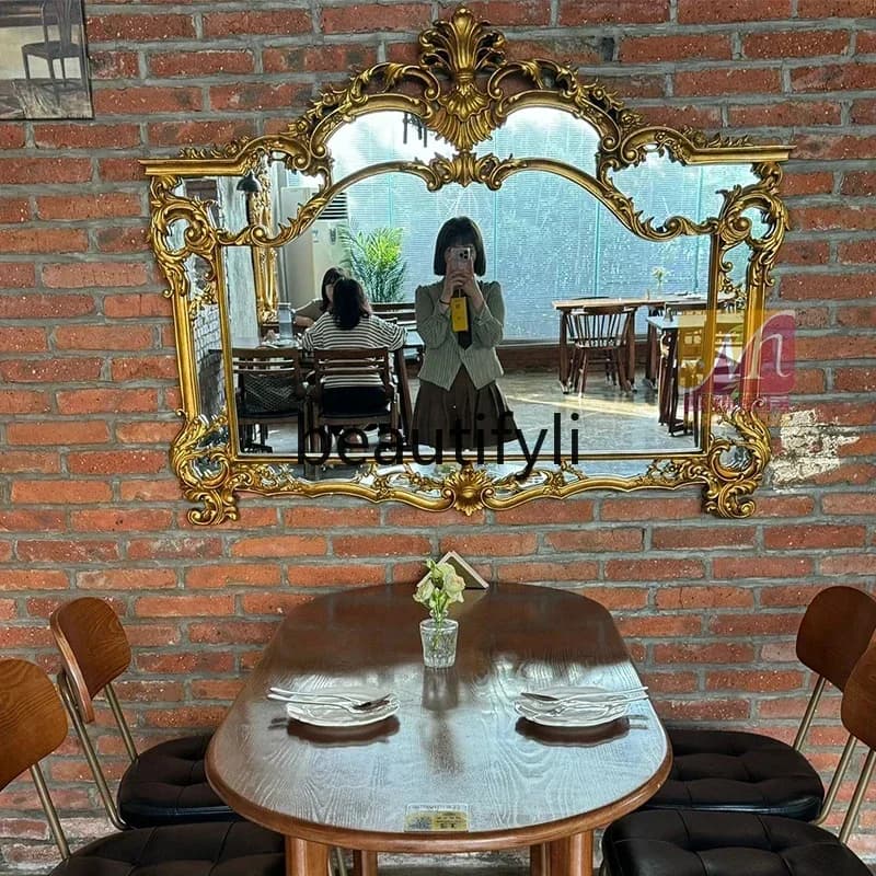 ss K178 ss25 European retro bathroom mirror background wall French carved art special-shaped wall hanging porch fireplace mirror