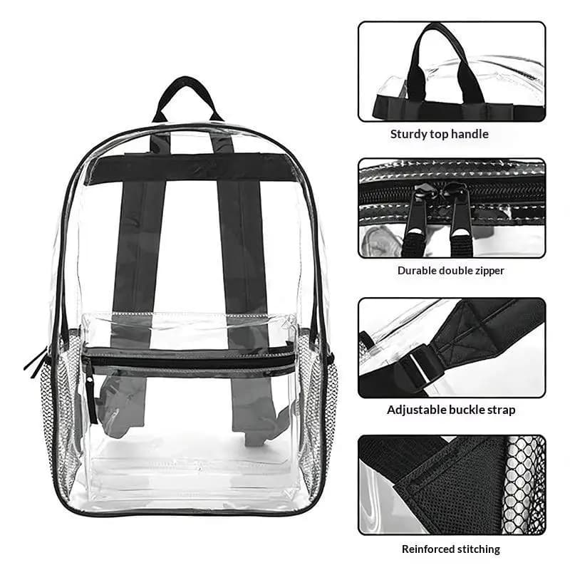 Clear PVC Waterproof Backpack Transparent Durable 1Pcs for Baseball Stadium Outdoor Activities School
