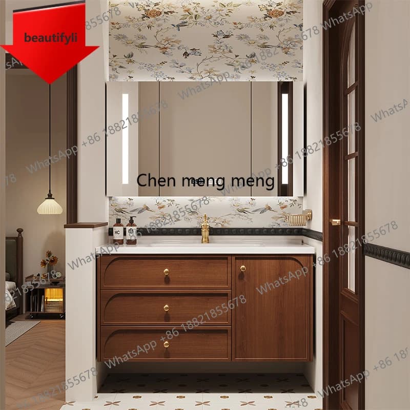 Mobile bagno moderno in legno con lavabo, specchio e cassetti - Design a50