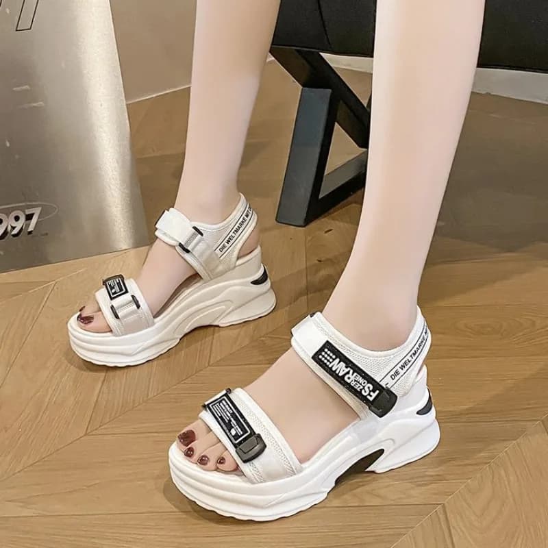 Sandali estivi da donna con zeppa spessa, nuovo modello, comodi e leggeri, con chiusura in velcro.
