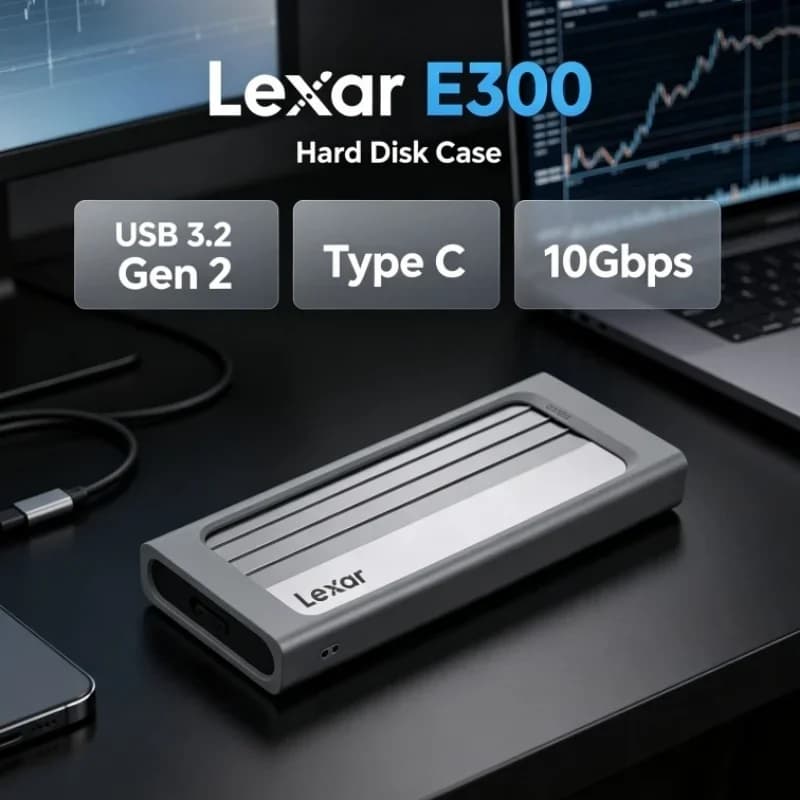 Lexar E300 NVMe M.2 SSD Enclosure USB Type C 3.2 Gen 2 External Hard Disk Case for 2230/2242/2260/2280 Mobile SSD