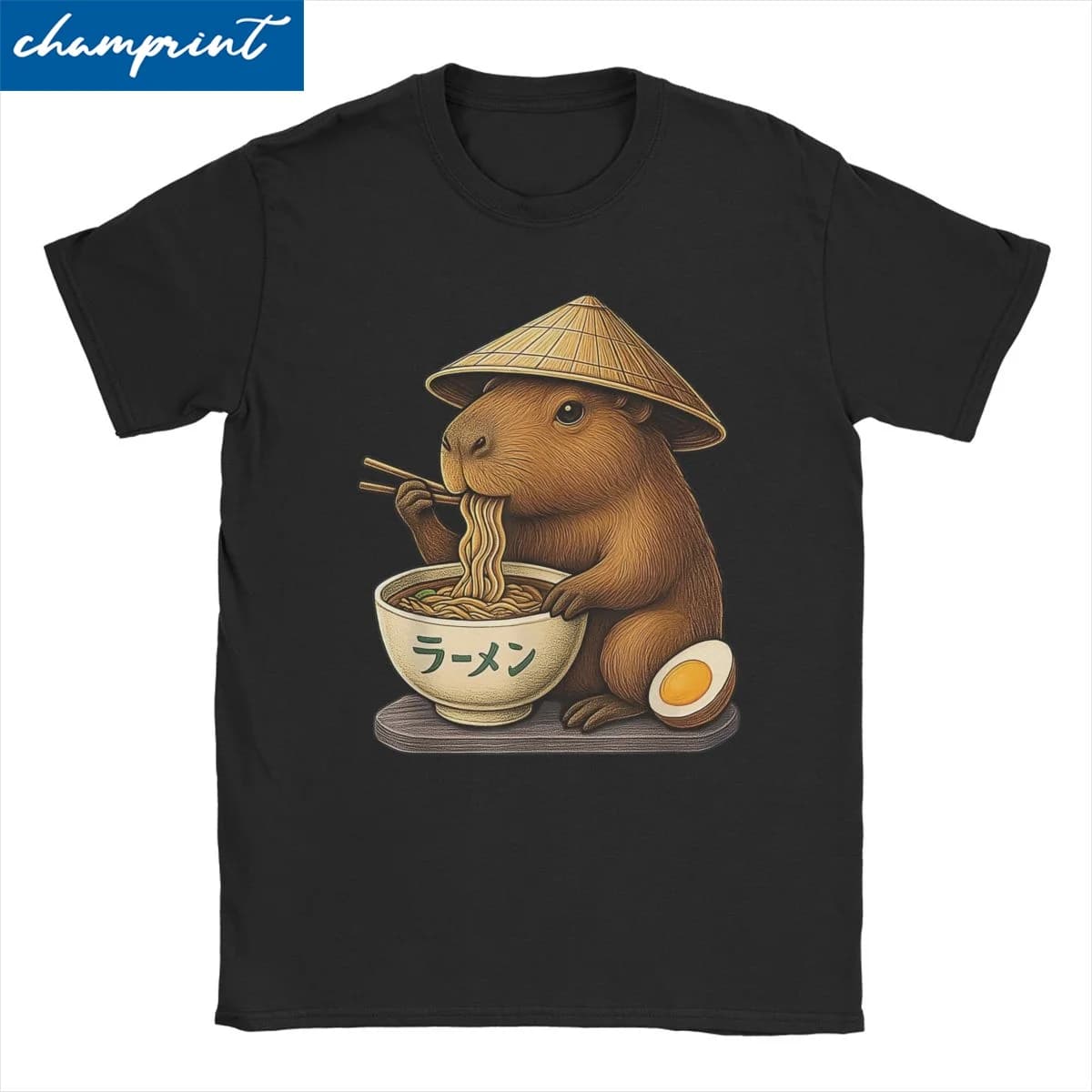 T-shirt da uomo Kawaii Capybara Mangiare Ramen giapponese Graphic Tee Bambini 100% cotone Tees Manica corta T Shirt Girocollo Abbigliamento
