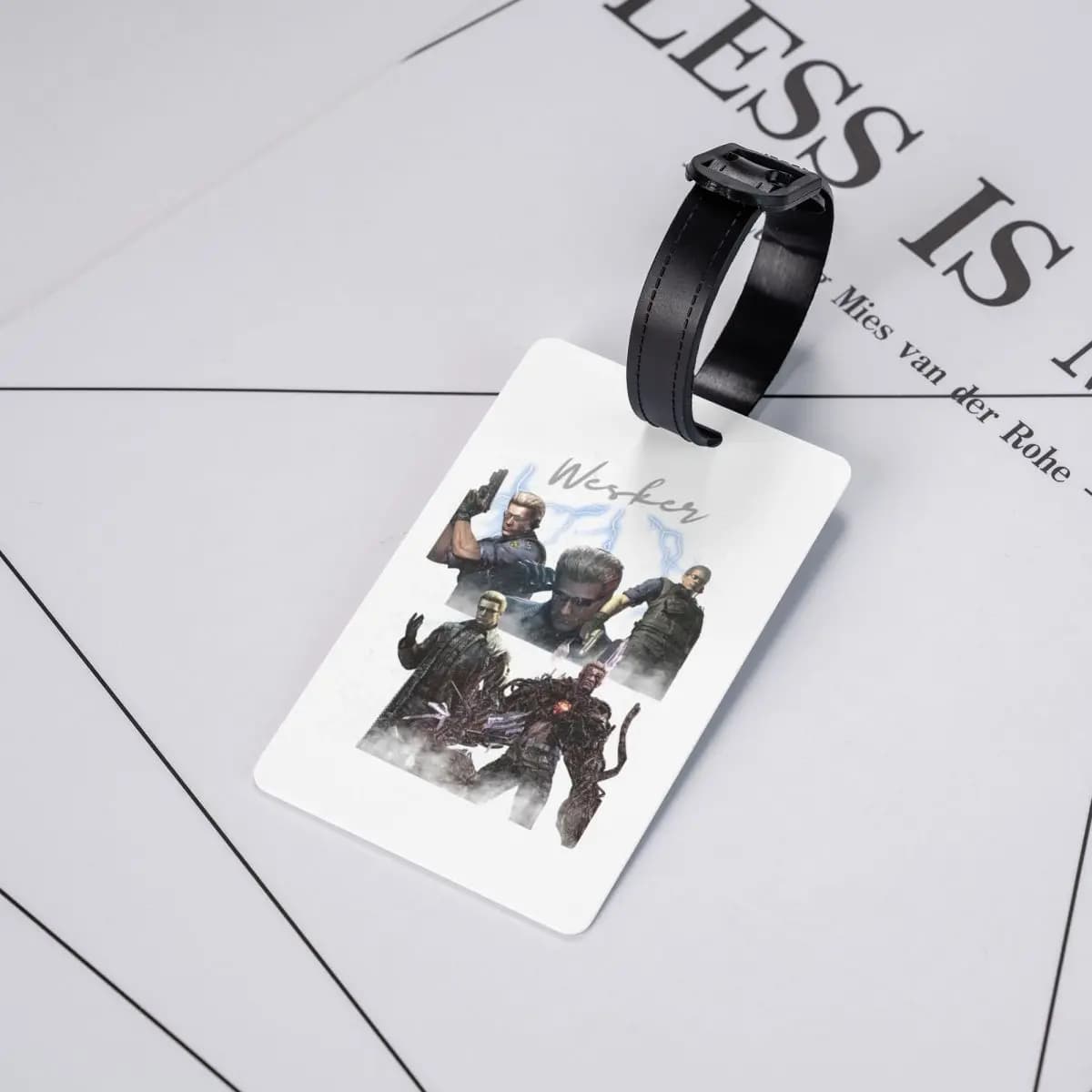 Etichette per bagagli con collage di Albert Wesker, accessori per valigie, etichetta per bagaglio da viaggio, porta etichette per imbarco, porta ID, nome, indirizzo