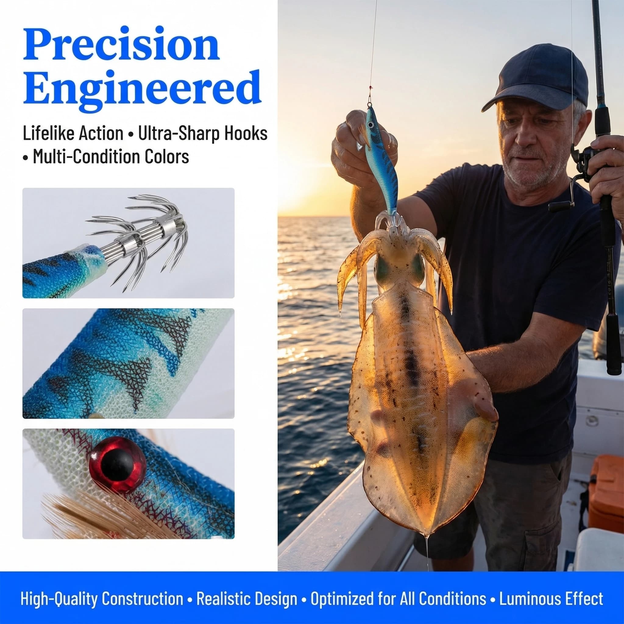 Goture 10pz Esche Artificiali in Legno a Forma di Gamberetto Luminose Egi con Occhi 3D e Attrazione Sonora per la Pesca Notturna in Acqua Salata - Accessori per Attrezzatura da Pesca