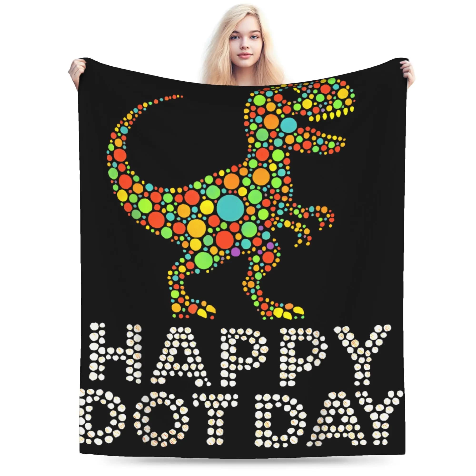 Dot Day 2025 September 15th Polka Dot T-Rex Warm Blanket Decorative Plush Throw Blanket Funny Flannel Bedspread Sofa Bed Cover