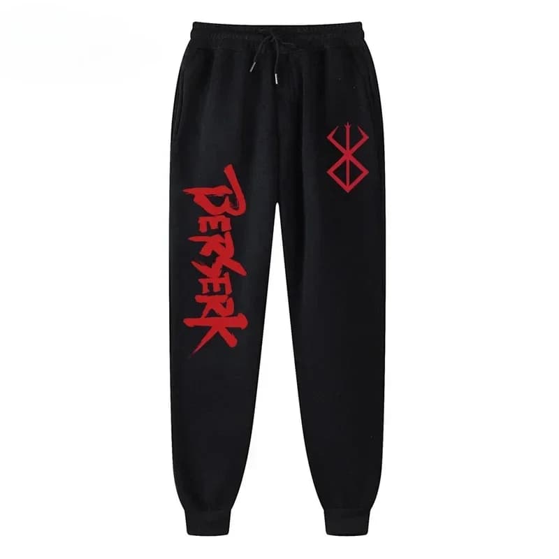 Men's Sports Pants with Animata Berserk Print, Jogging Casual Pants with Pile and Pocket Lining