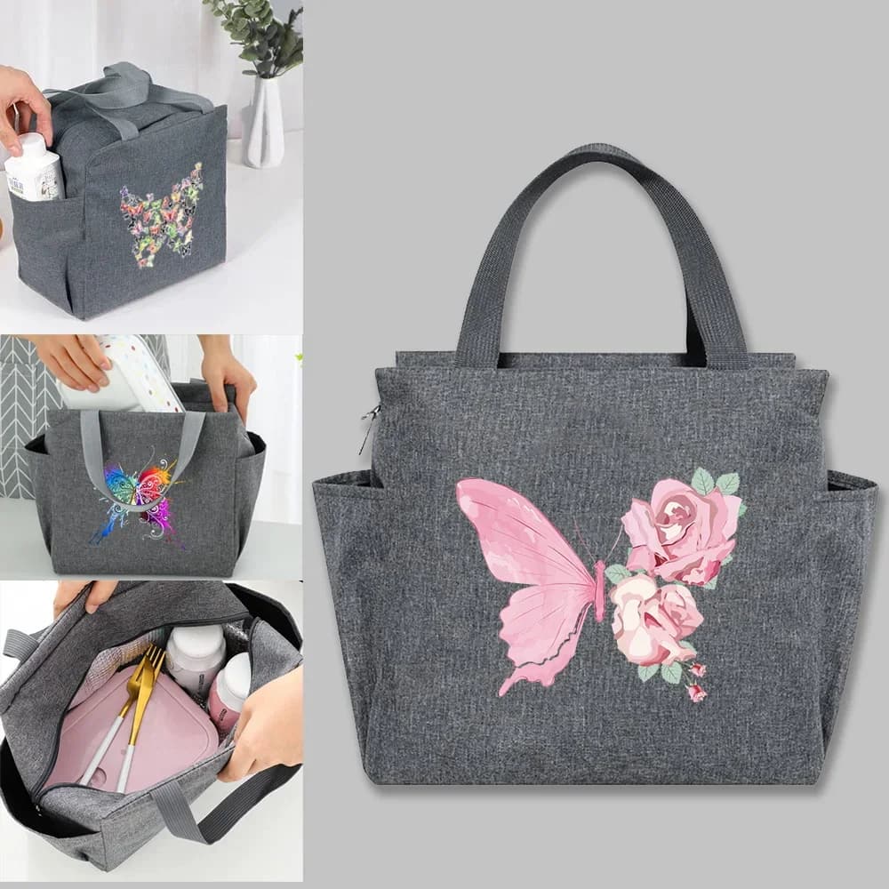 Borsa Termica Portatile per il Pranzo, Borsa Frigo Isolante, Contenitore Termico per Alimenti, Borsa da Picnic con Stampa a Farfalla, Borsa Termica da Lavoro