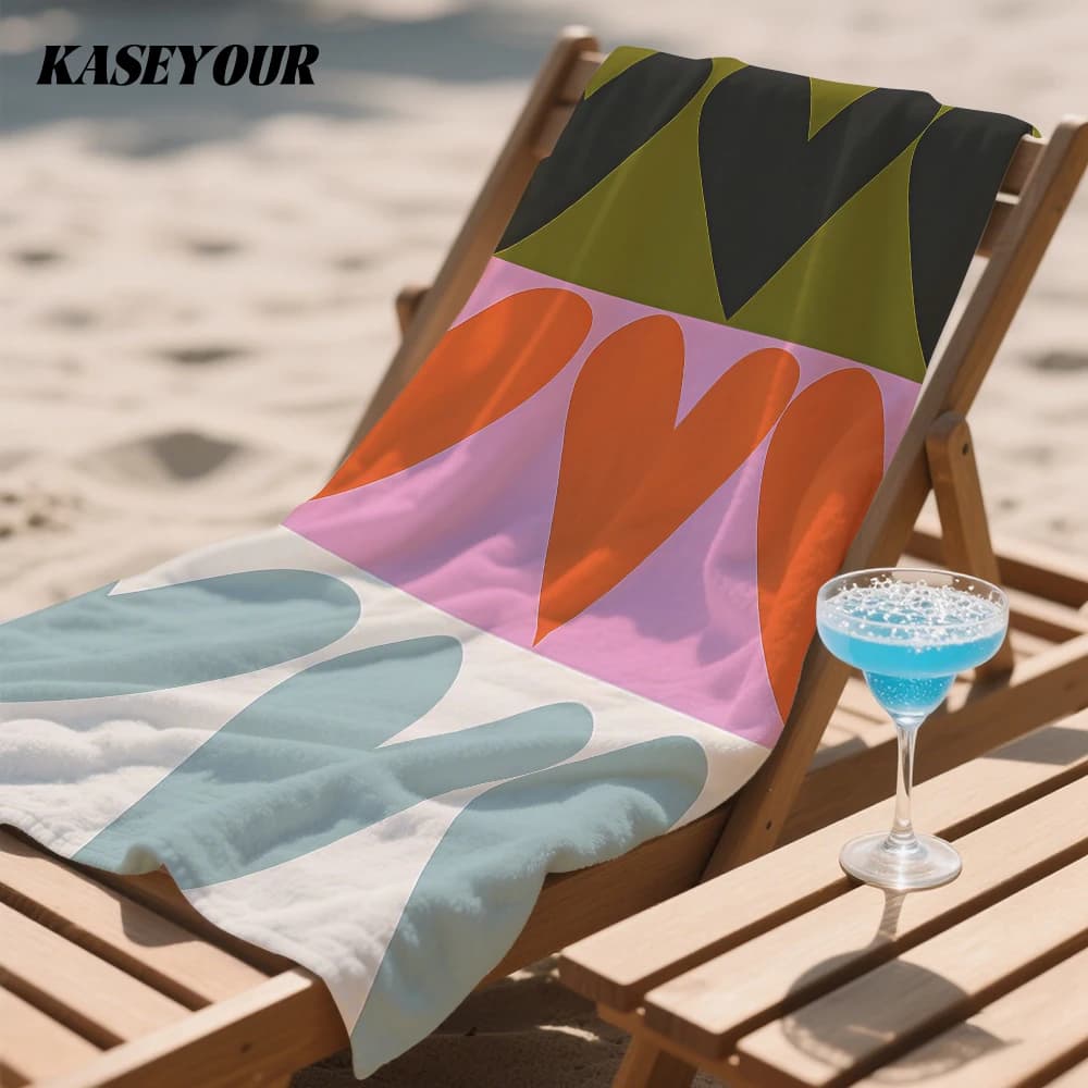 Retro Multi Color Heart Layers Compact Travel Beach Towel Super Absorbent Sand Resistant, Microfiber for Swimming Camping Yoga