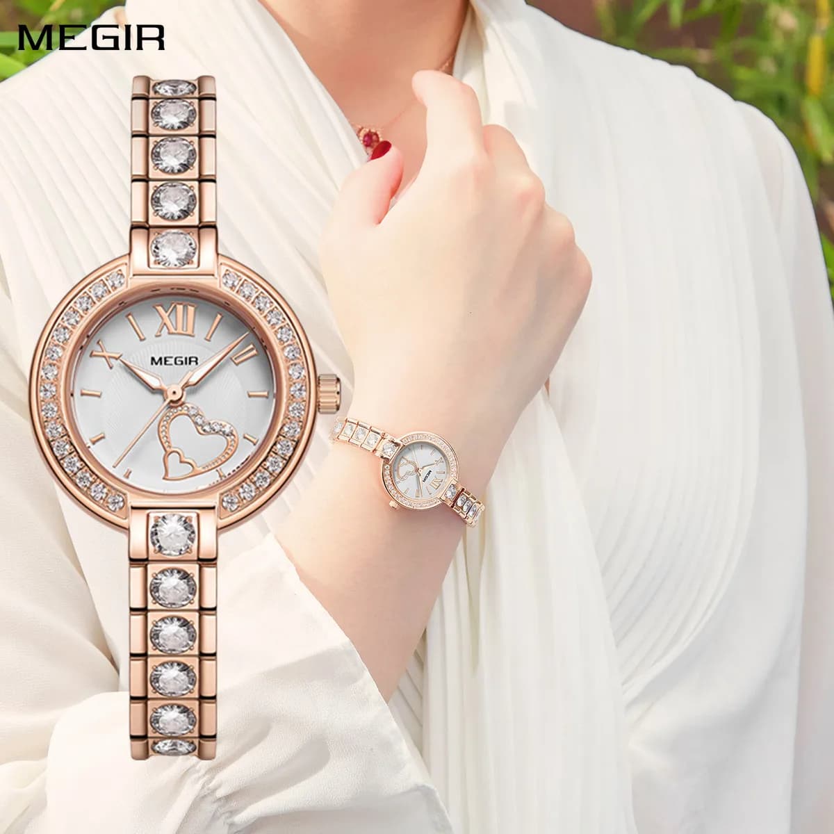 MEGIR Orologio da Polso da Donna alla Moda con Bracciale al Quarzo, Orologio Sportivo Elegante da Donna, Orologio Femminile di Lusso con Diamanti Relogio Feminino 4219