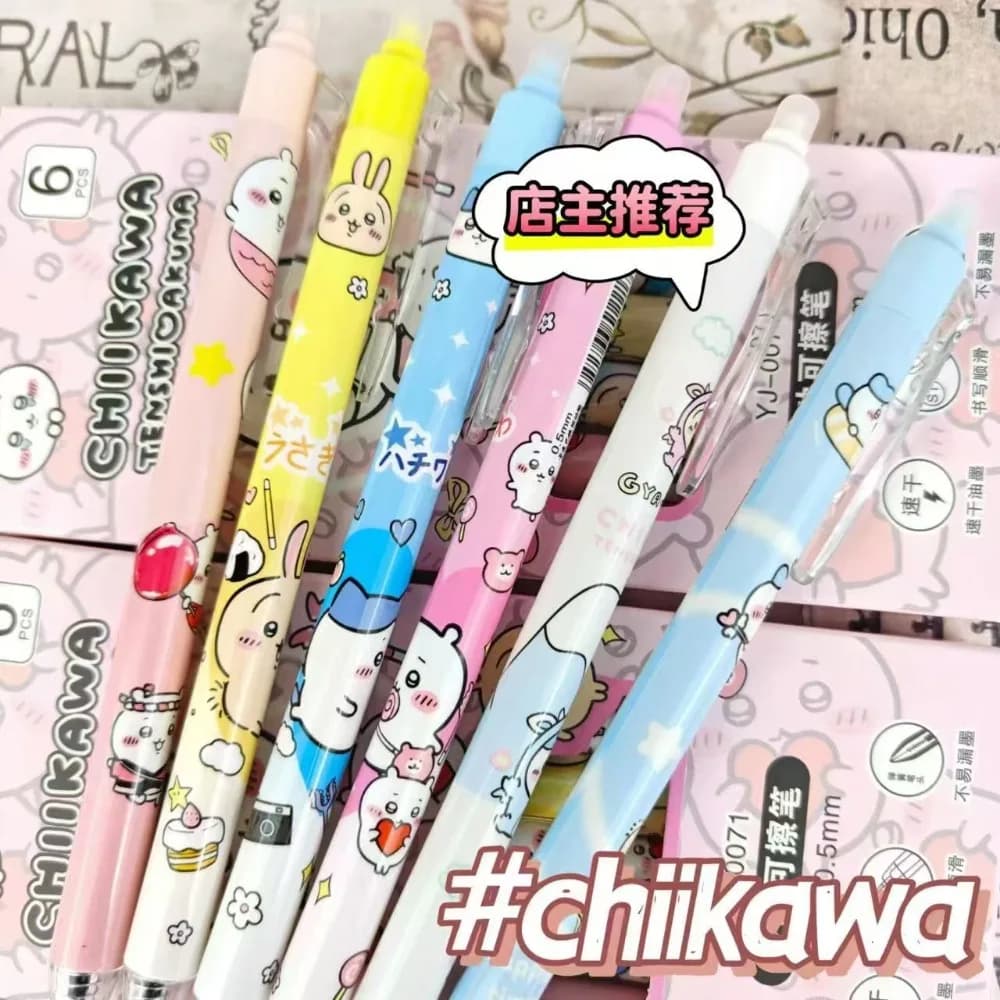 Set di 6 Penne Cancellabili Chiikawa, Penne Gel Carine a Tema Cartone Animato per Studentesse, Ideali per Scrittura Quotidiana, Compiti e Appunti, Articoli di Cancelleria Scolastica