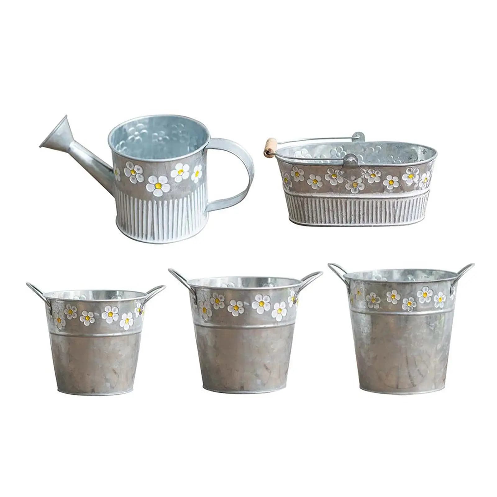 Metal Daisy Embossed Tin Bucket Planters Pot Storage Bucket for Ornaments