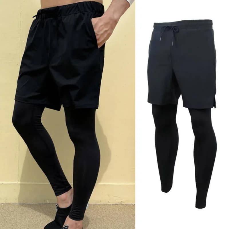 Nuovi collant a compressione 2 in 1 per uomo Abbigliamento sportivo Leggings da allenamento ad asciugatura rapida Palestra Fitness Pantaloni sportivi Pantaloni sportivi da corsa
