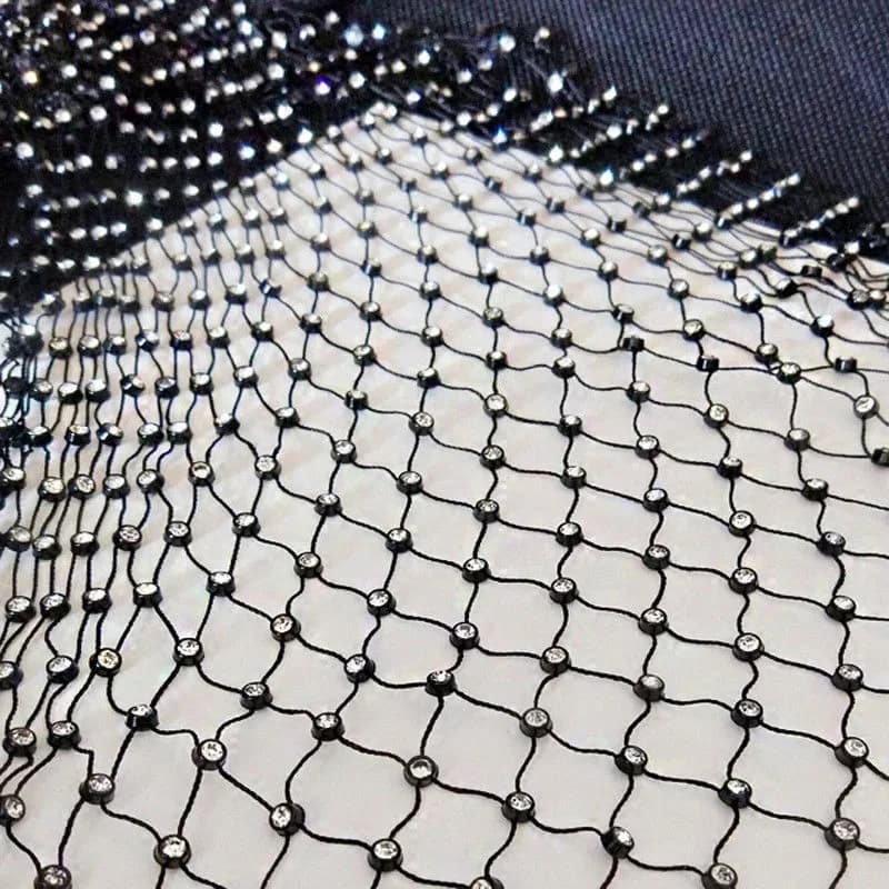 1Yard Fishing Net Line tessuto di connessione con strass INS Hot Design 25/37 Row Stretchable Mesh Crystal Decoration tessuti per fai da te