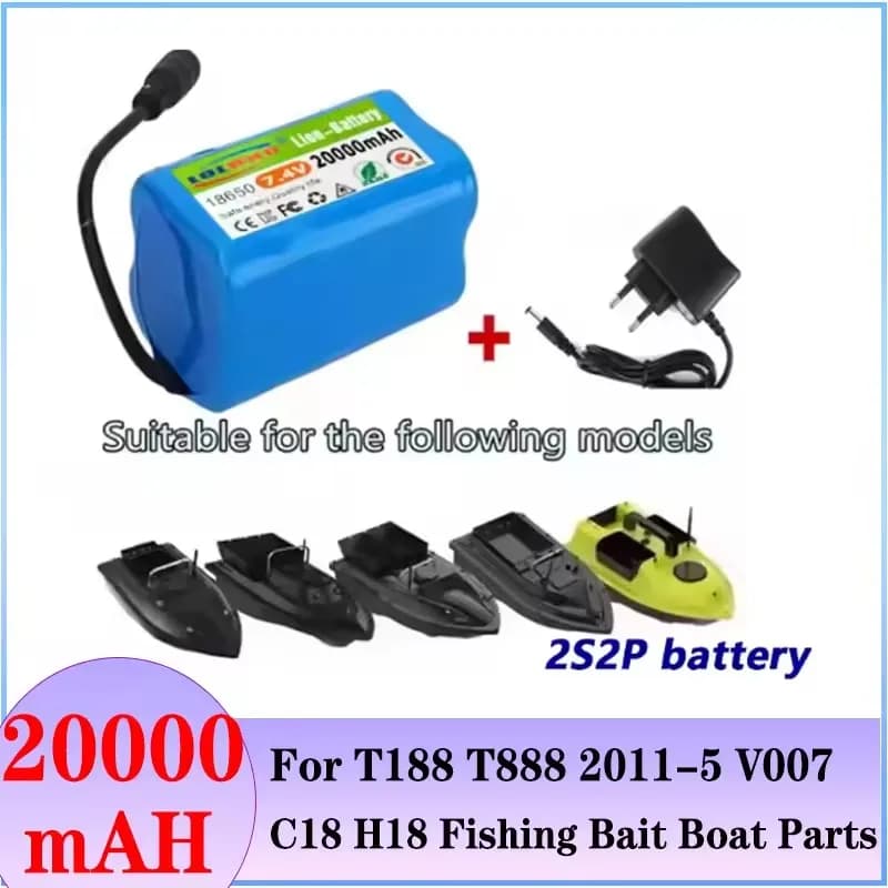Batteria 7.4V 2S2P 20000mAh per V020 V900 2011-5 V007 C18 H18 V18 D18B FX88, Ricambio per Barca Telecomandata RC da Pesca