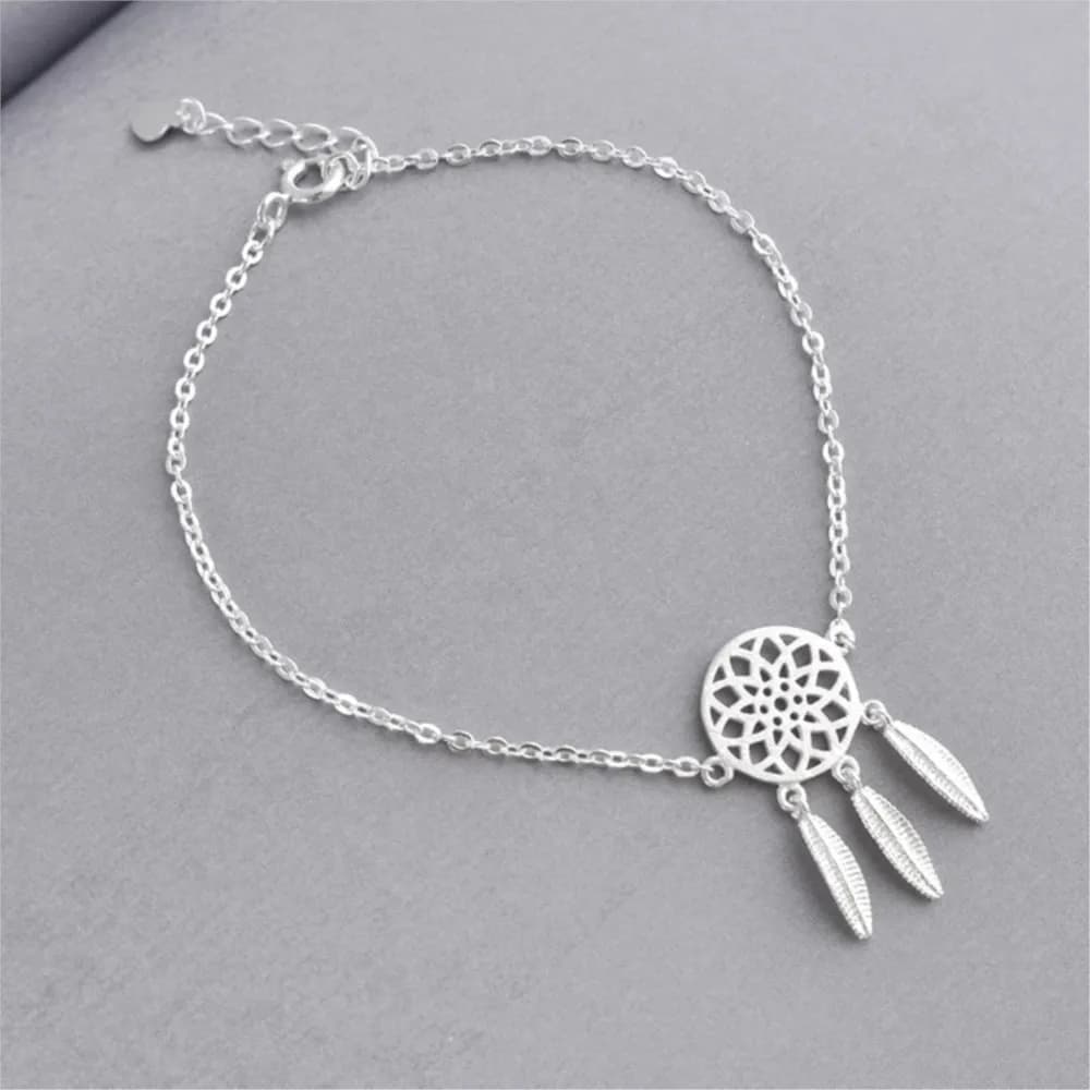 Fashion 925 Sterling Silver Bracelets Dream Catcher With Feathers Stylish Ethnic Style Female Bracelets SL064
