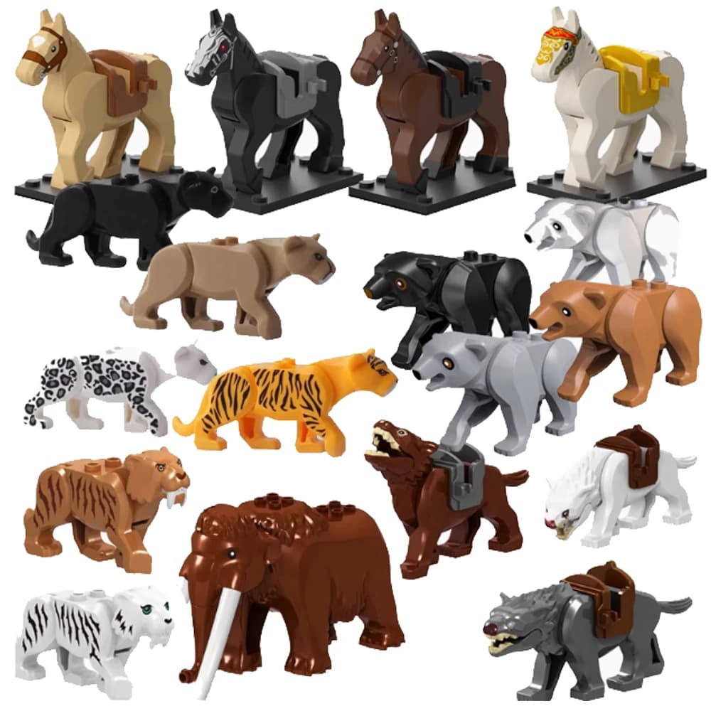 MOC Città Animali Building Blocks Capra Elefante Orso Coccodrillo Lucertola Tigre Leopardo Panda Cavallone Set Giocattoli Educativi Regalo QT013