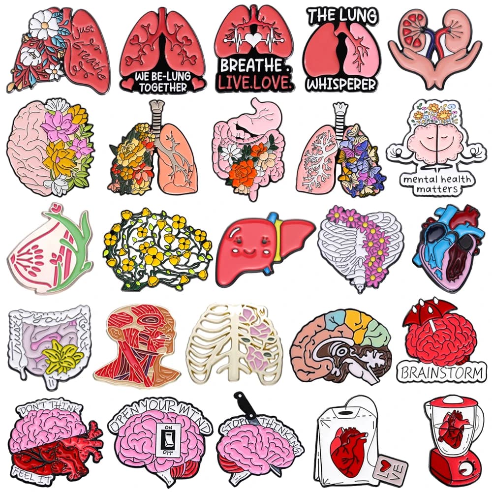Medical Organ Enamel Pins Lung Heart Brain Gut Chest Human Meridians Lapel Badges Backpack Jewelry Gifts For Medico Friends