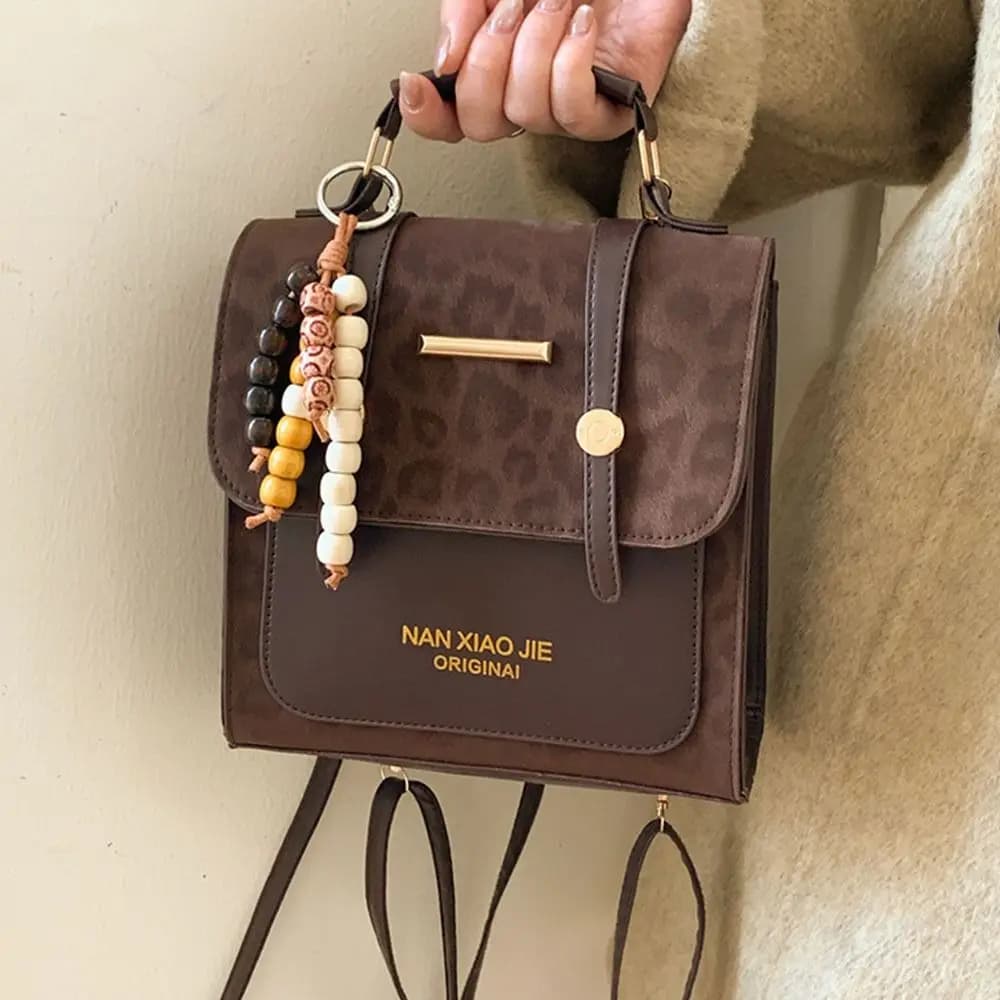 Fashion Multifunctional Backpack for Women, Double Shoulder Bag with Leopard Print, Handbags for Communalism