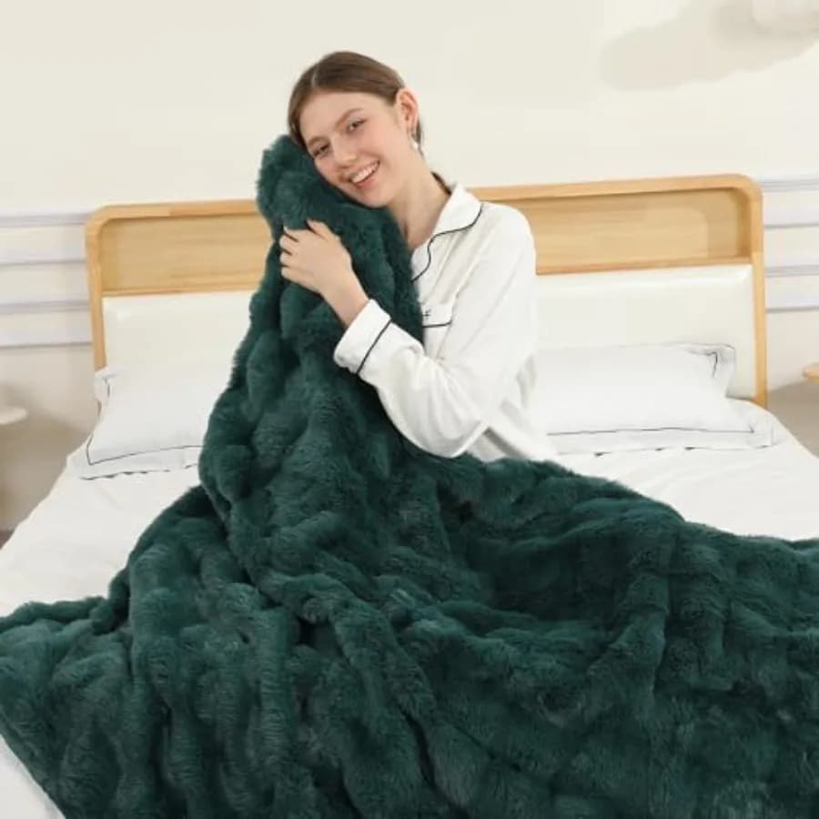 Coperta Elettrica Misura Singola, Lussuosa in Flanella e Pile a Bolle, 6 Impostazioni di Calore, Spegnimento Automatico 1-10H, Riscaldamento Rapido
