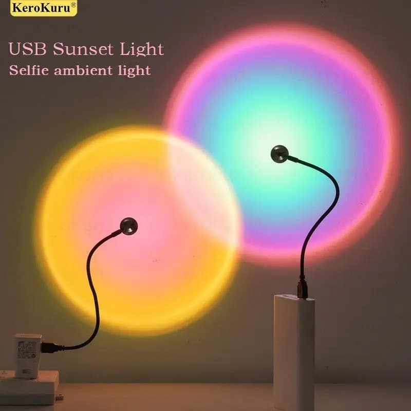 Kerokuru USB Sunset lamp Light for autophotography LED Rainbow Neon Night light Projector Photography Wall light for atmosphere
