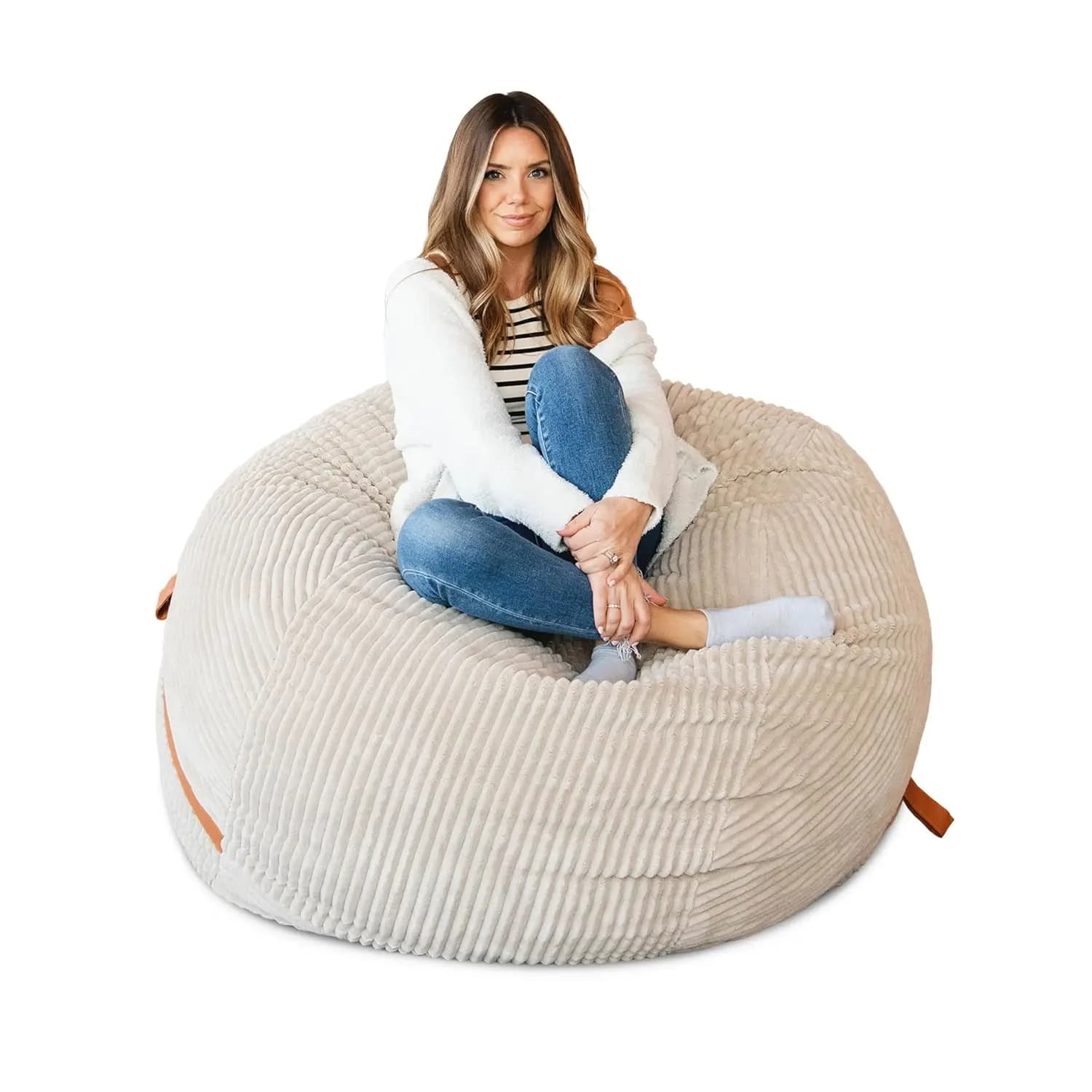 Poltrona Sacco Oversize in Schiuma con Rivestimento Rimovibile, per Adulti, in Peluche Cordato, 1,5m, per Lettura e Gaming, Personalizzabile
