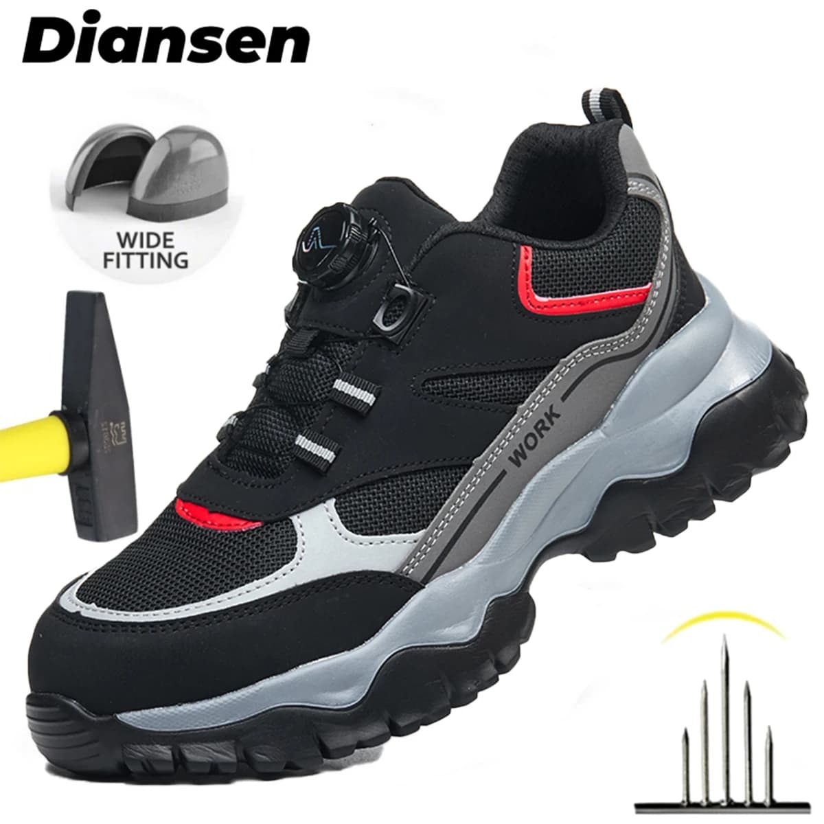 Mens Steel Toe Work Shoes Breathable Work Shoes Man Safety Shoes Lightweight Puncture-Proof Safety Shoes Hiking Sneakers