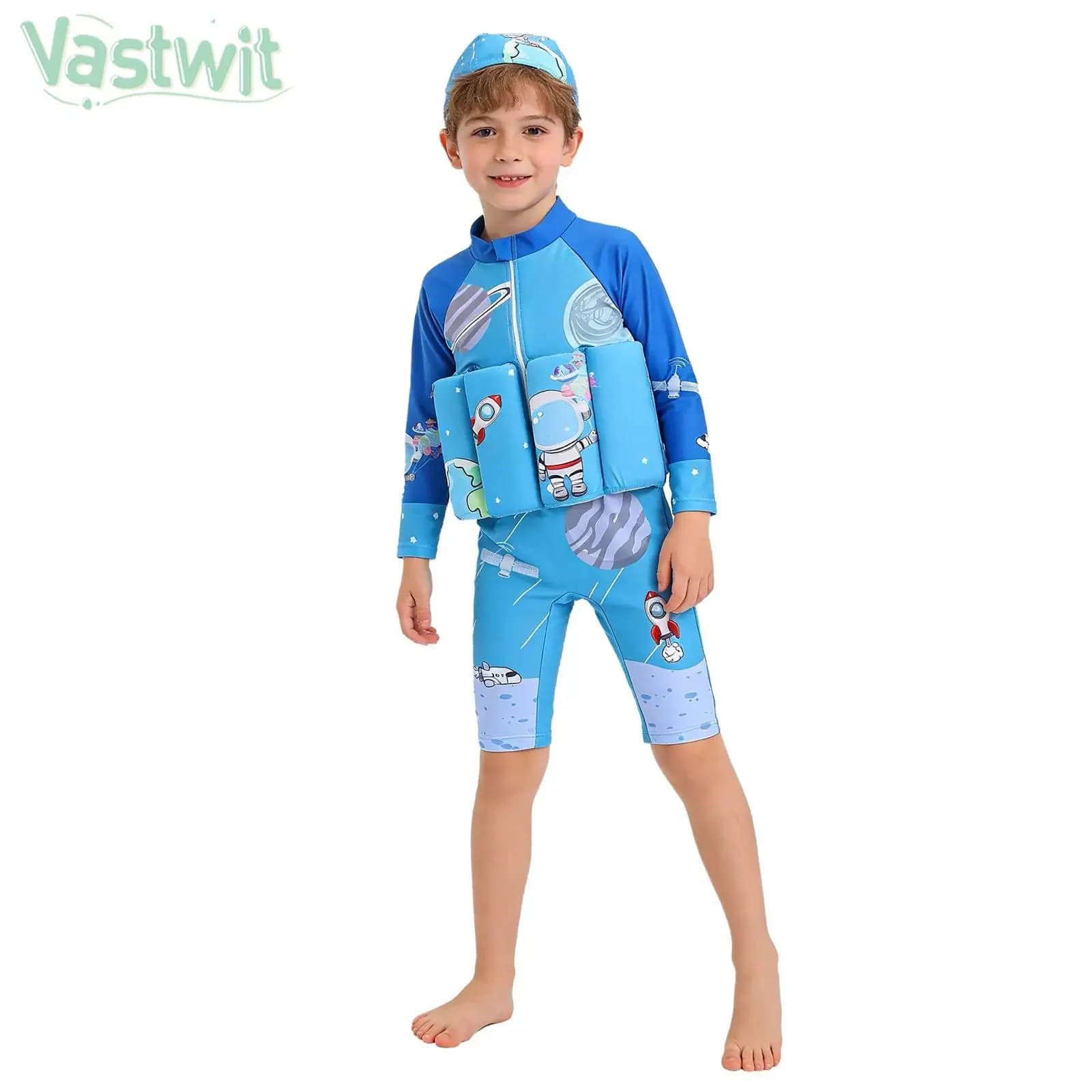 Long sleeved swimsuit for kids with hood, for pool and beach