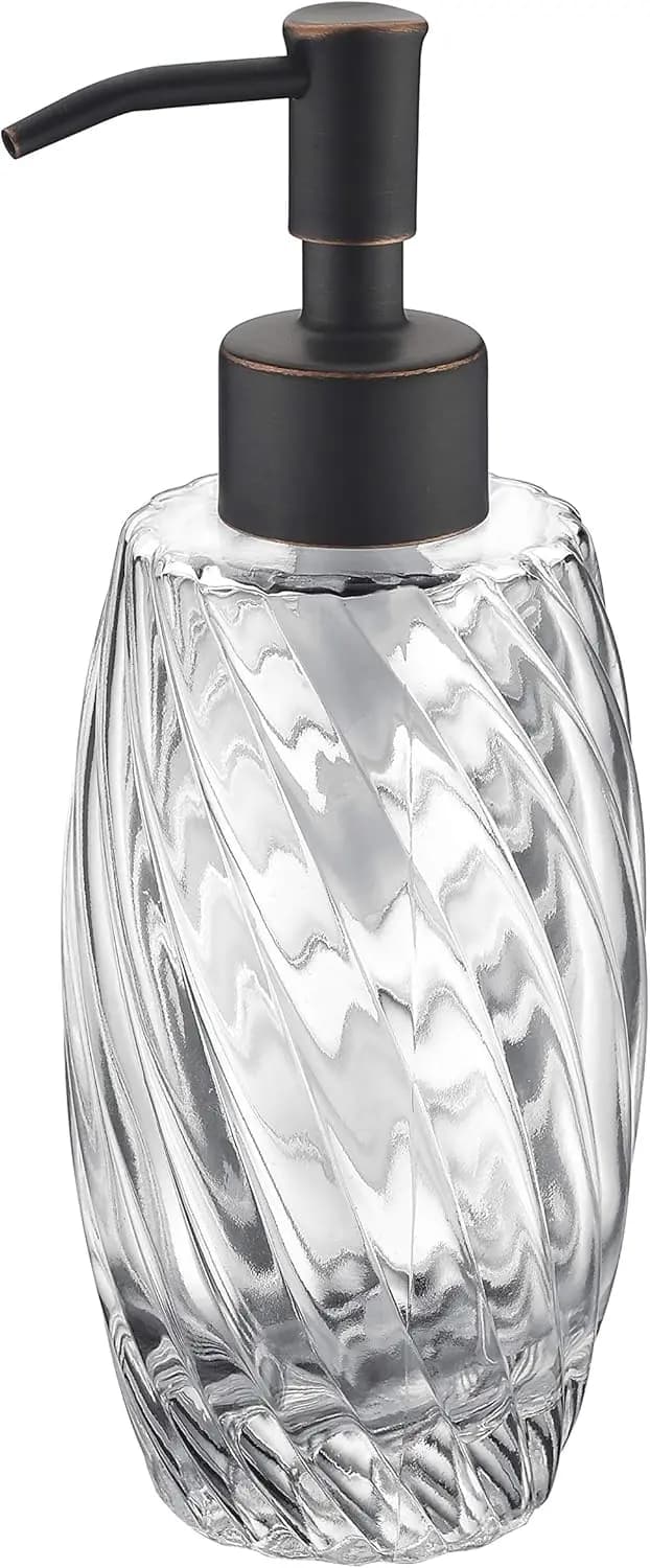 Dispenser di Sapone in Vetro da Bancone in Bronzo Lucidato a Olio, Bottiglia Trasparente per Accessori Essenziali da Cucina e Bagno