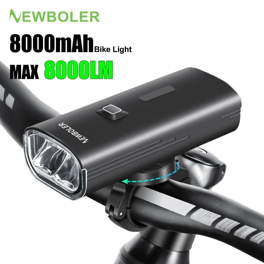 NEWBOLER Luce per bicicletta anteriore 8000mAh Luce per bici 8000 Lumen Ricarica USB impermeabile MTB Lampada per ciclismo su strada Accessori per bici