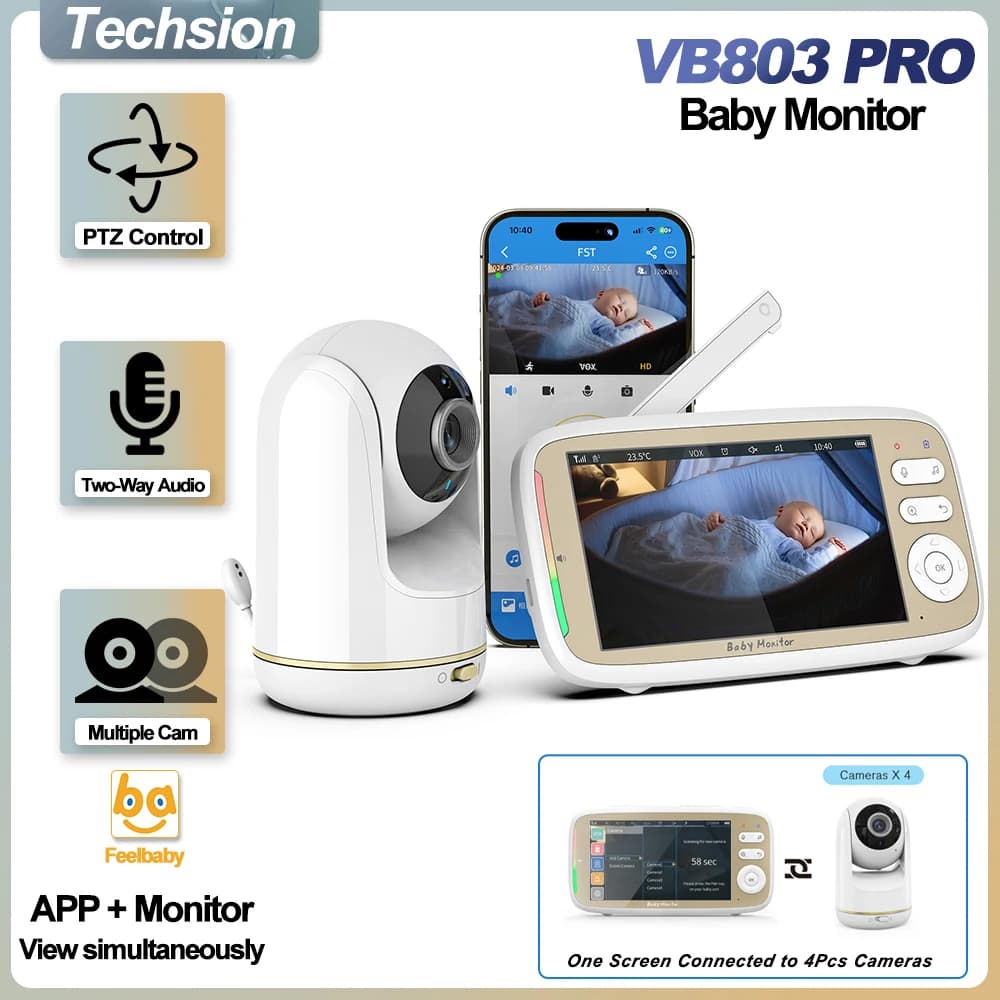 VB803 PRO HD 720P Baby Monitor WIFI PTZ Camera Two Way Audio Temperature Monitoring Smart Dual Control for Phone Home Security