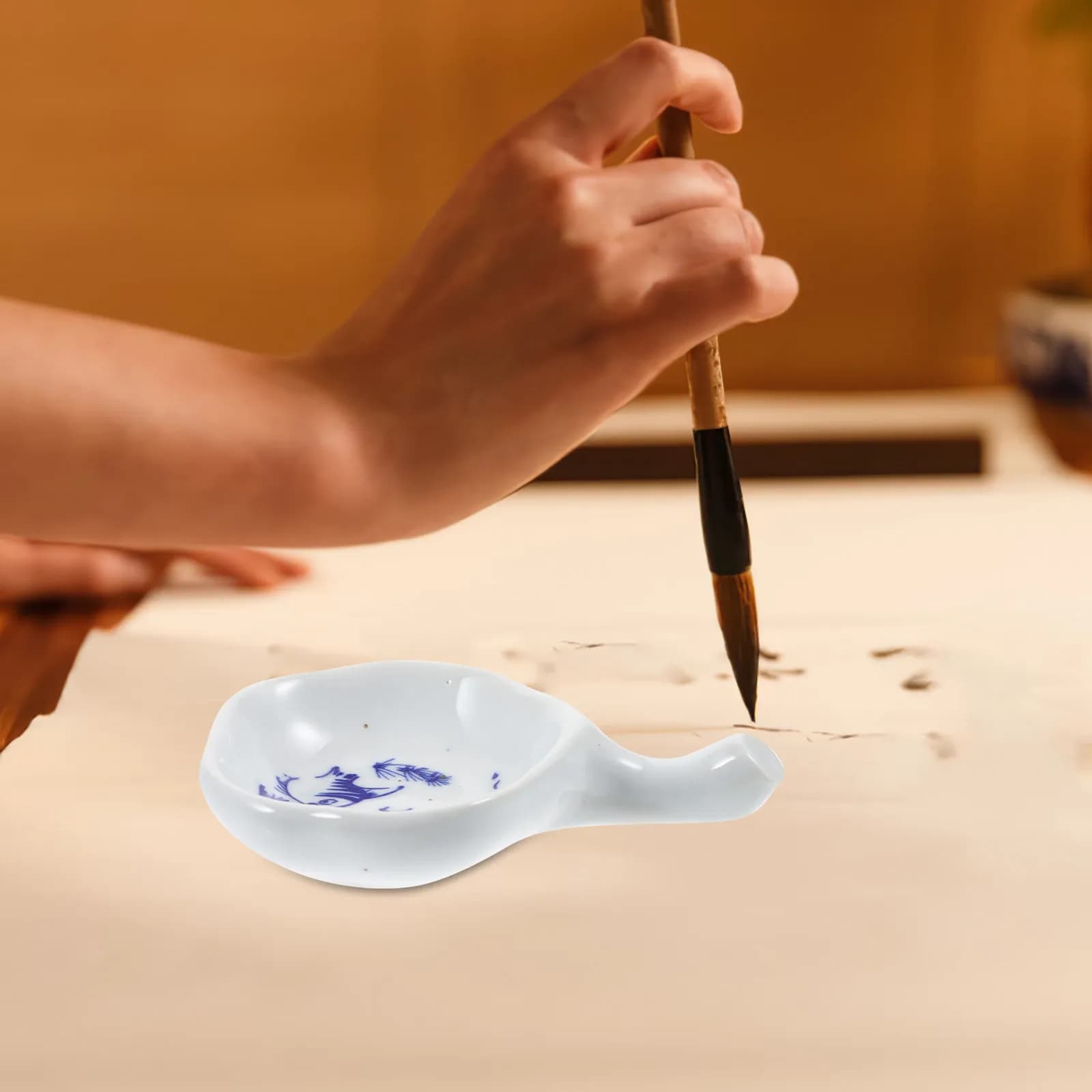 2Pcs Lightweight Ceramic Ink Dish Chinese Style Ink Plate Calligraphy Accessories Water Dish Brush Pen Set Desktop Stationery