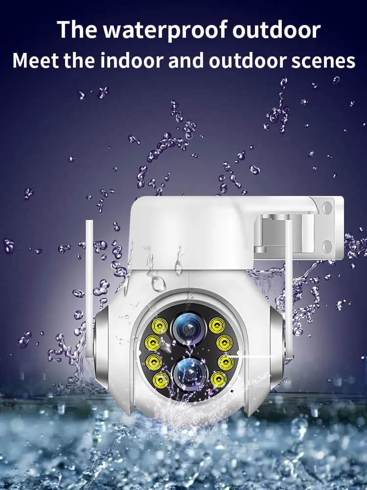 Telecamera IP Dome PTZ Wireless a Colori 4MP con 390 LED, Doppia Lente, Interfono, Rilevamento Umanoide AI, Monitoraggio Bambini CCTV