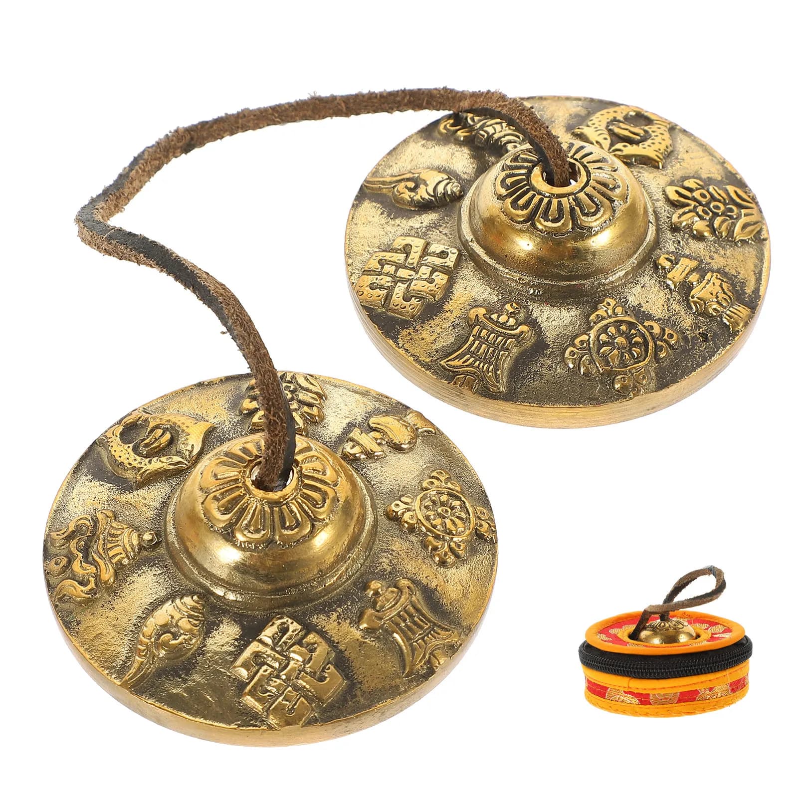 Copper Tibetan Bell on String Hand Crash Cymbal for Meditation Yoga Buddhism Sound Therapy Small Hand Cymbals