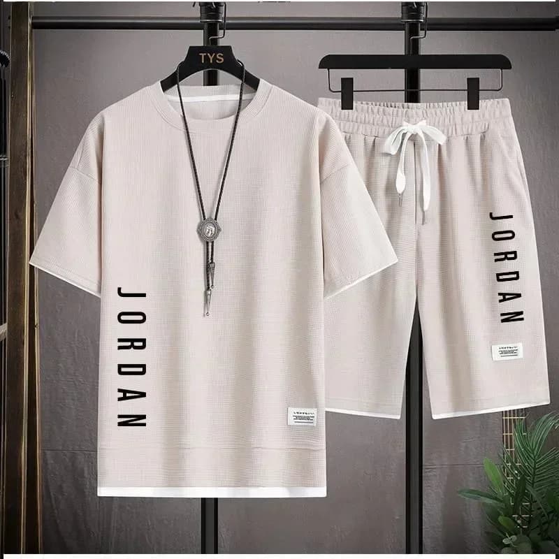 Completo Set Estivo da Uomo 2026: T-shirt Sportiva Stampata e Pantaloncini Casual, Semplice e Confortevole in Tessuto Waffle