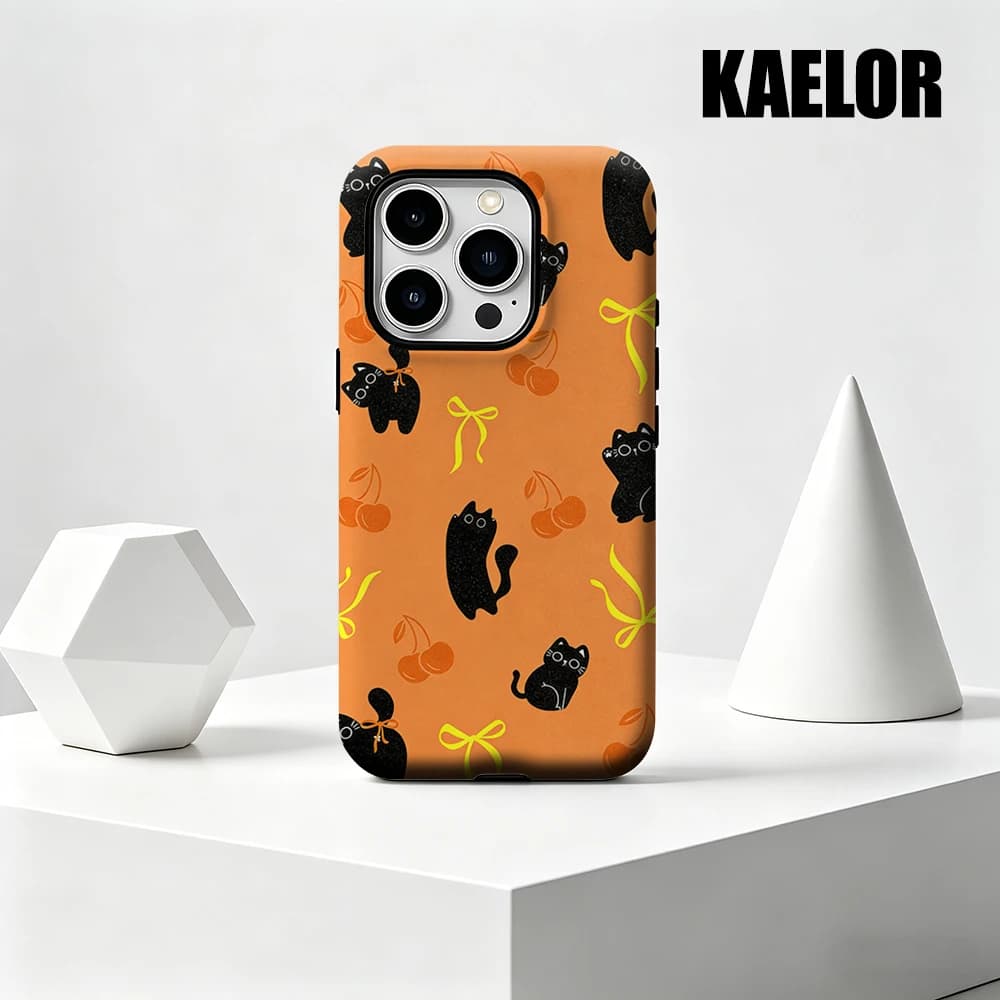 Custodia Kaelor opaca antiurto per MagSafe per iPhone 17 16 15 14 Plus 13 Pro Max, in PC rigido, con motivo Gatto Nero Whimsy