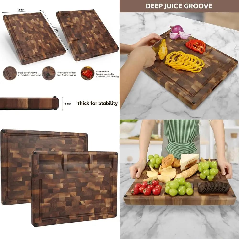 Double-sided black walnut, 17x13x1,5, anti-slip, grooves for juices, handles, gift box