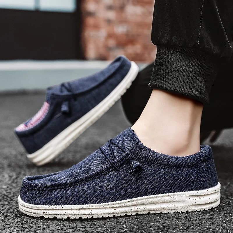 Summer casual shoes in canvas for men, size 47, men's light moccasins, comfortable slip-on shoes, men's breathable flat shoes