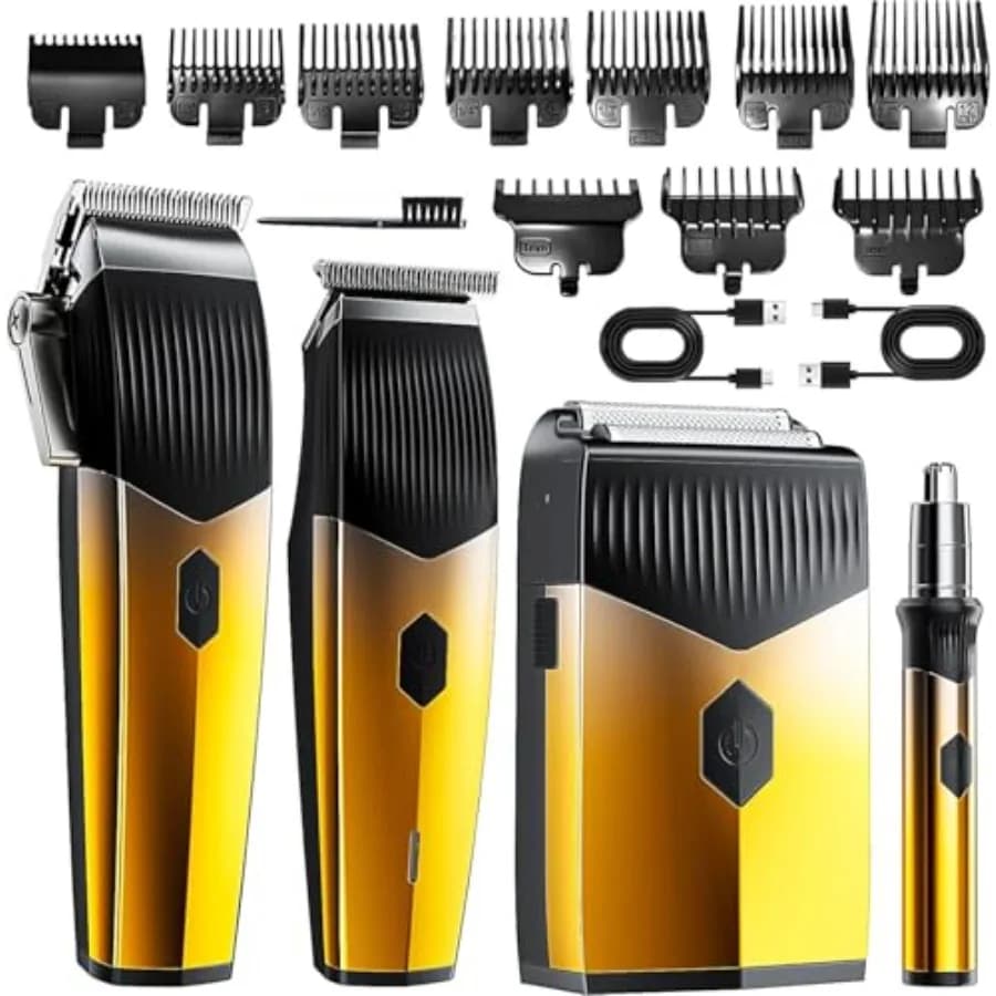 Tagliacapelli Professionale 4 in 1 per Uomo, Regolabarba Ricaricabile, Set Rasoio con Lama a T in Metallo, Display LED, Kit per Taglio Capelli da Barbiere