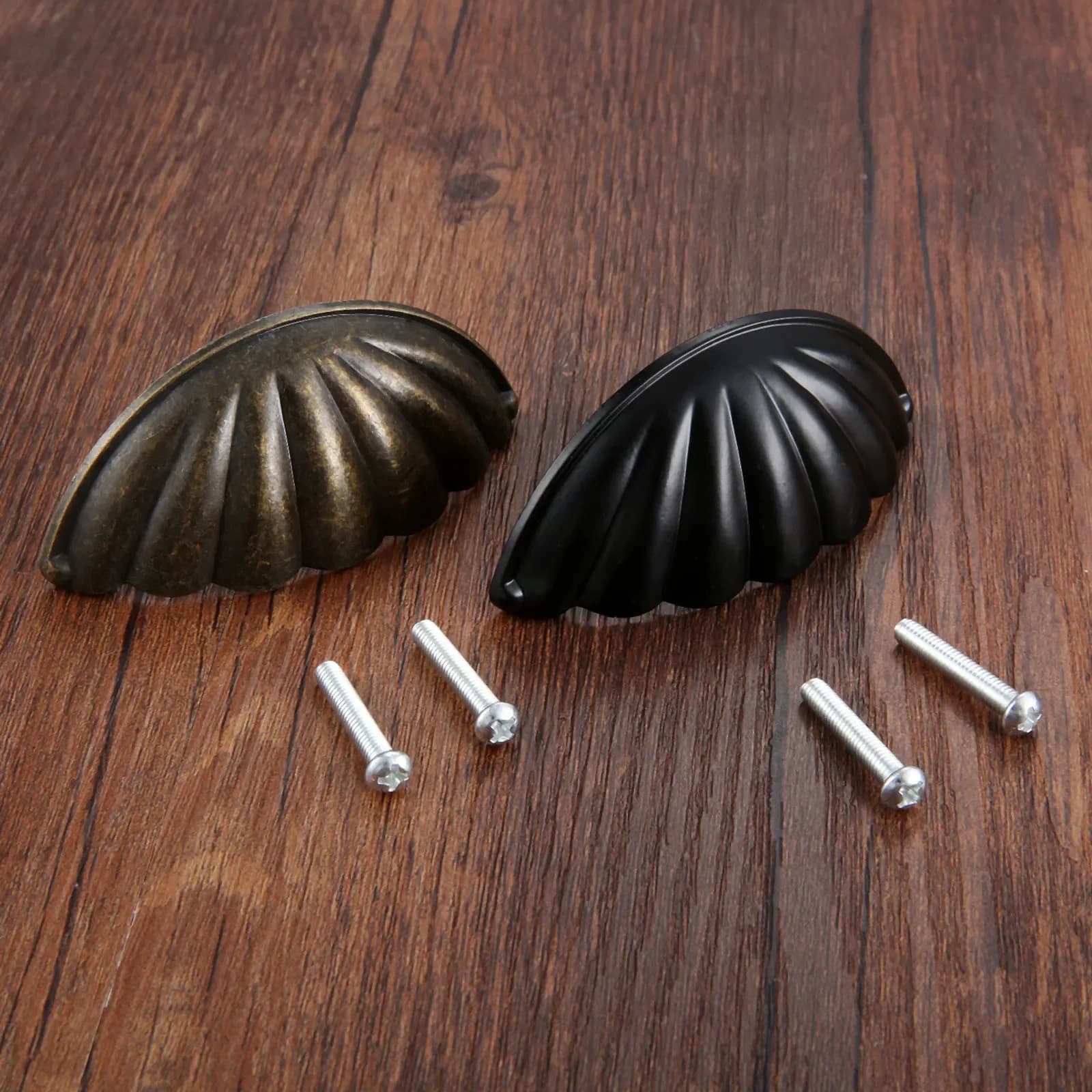 1pc lega a forma di conchiglia maniglia semicerchio tirare 64mm cucina cassetto armadio porta mobili manopola fiore bronzo antico/nero con vite