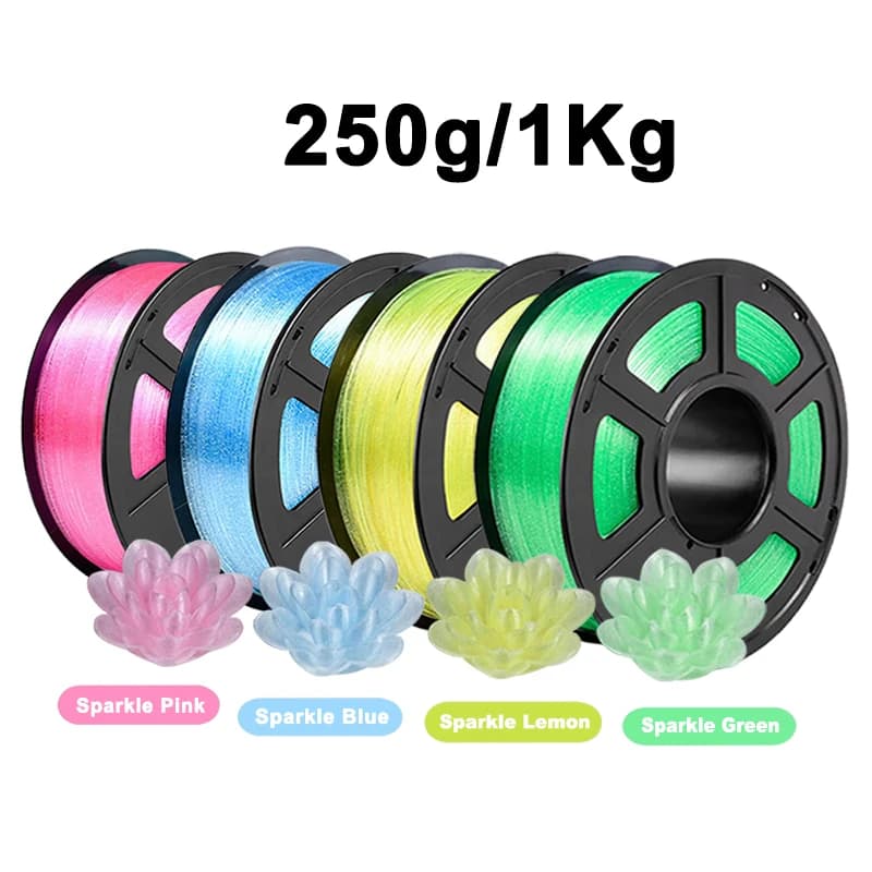 250g 1Kg PLA Crystal Sparkle Verde Rosa Filamento stampante 3D 1.75mm Trasparente Crystal Sparkle giallo blu Materiale stampante 3D