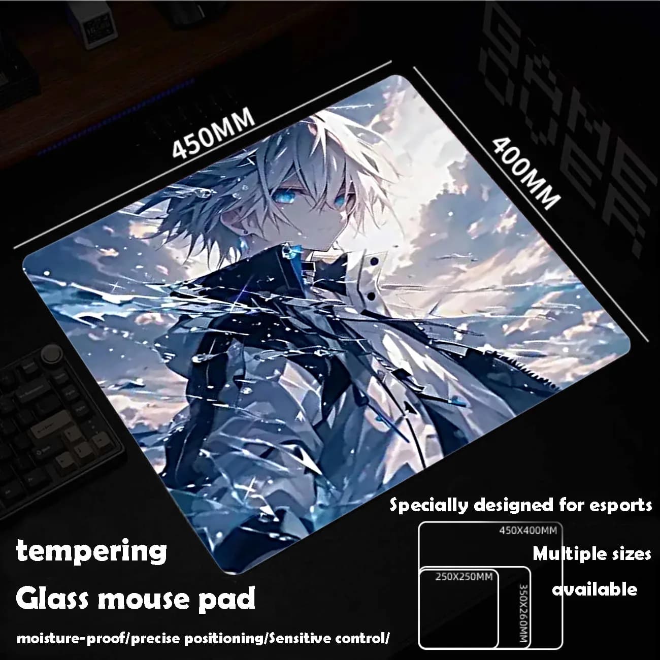 Elegante Tappetino per Mouse in Vetro Sora, Tappetino da Gioco Personalizzato, Superficie Liscia Temperata, Tappetino da Scrivania per Gaming FPS, Esports e Ufficio