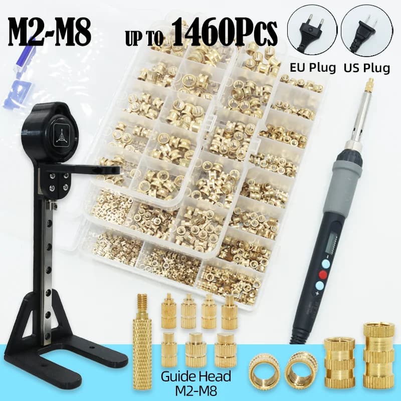 Filettatura zigrinata ottone inserto termico dado Stealth Press Tool Kit M2 M3 M4 M5 M6 M8 punta del saldatore parte di inserimento dell'inclusione in rame
