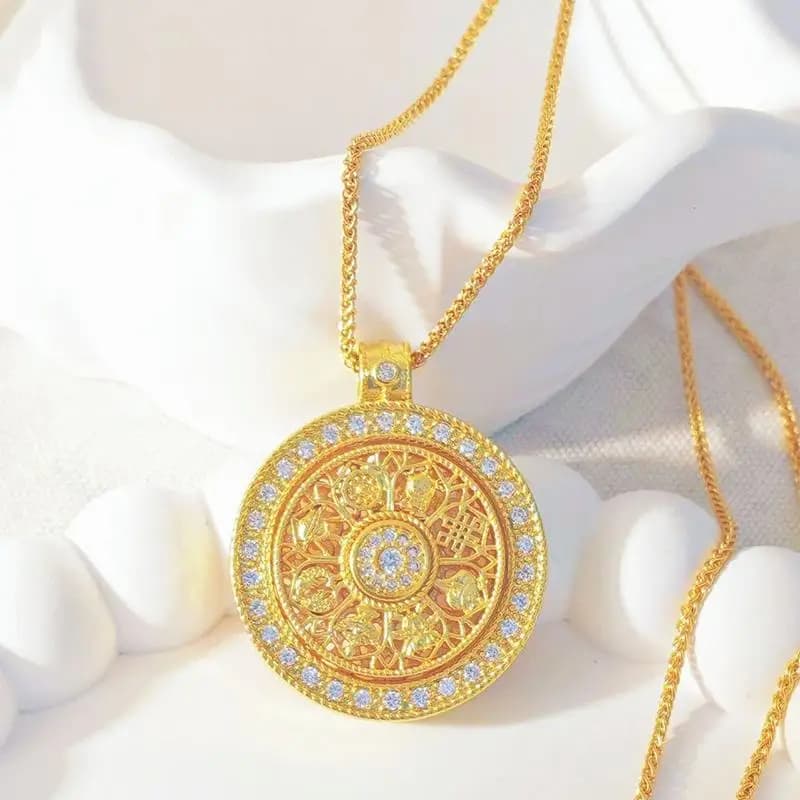 Collana Vintage con Ciondolo Girevole Ruyi, Gioiello Portafortuna per Donne, Ciondolo Rotondo Versatile alla Moda, Regalo di Gioielleria
