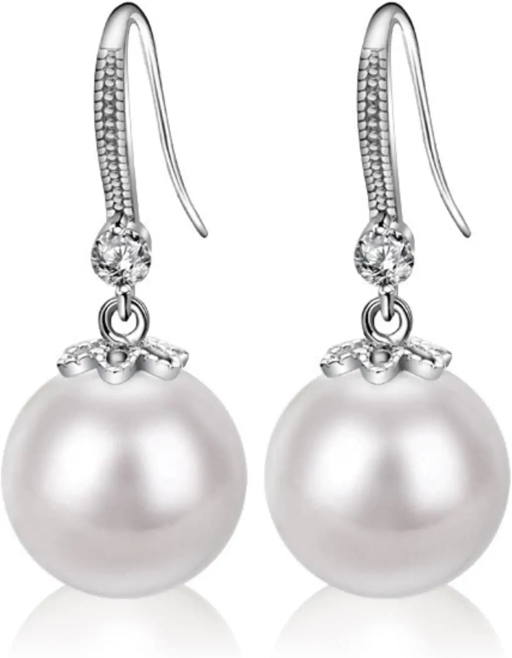 Pearl Earrings for Women, 925 Silver Earrings for Women, Hypoallergenic, 12 mm Elegant Pearls