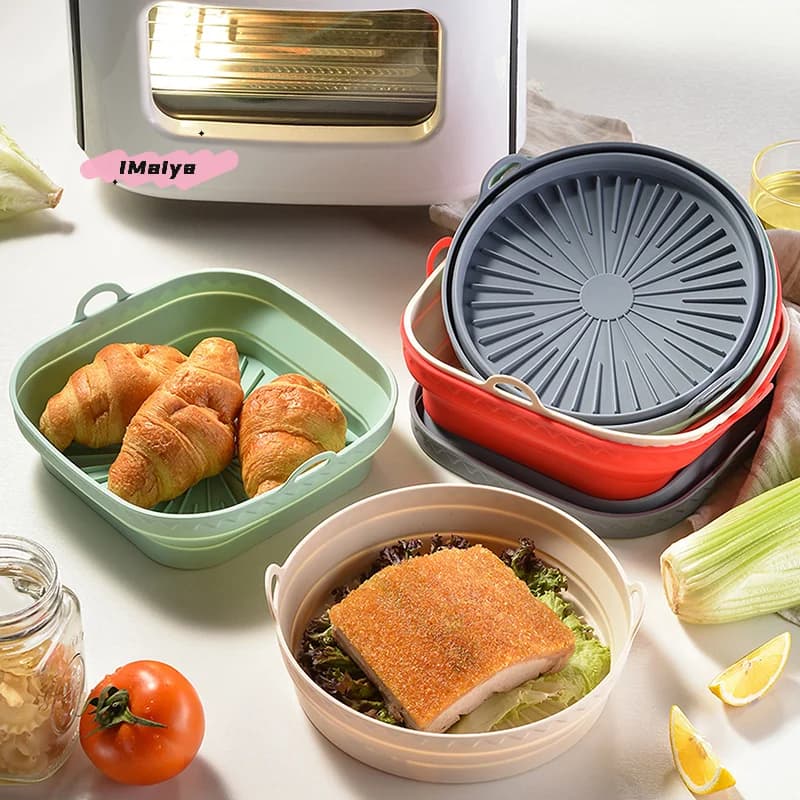 Square Foldable Air Fryer Silicone Basket Sheet - Reusable Baking Sheet for Oil Free Baking Oven Accessories Airfryer